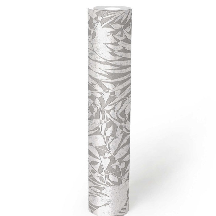 Papeldecor|Papier Peint feuilles gris argent en relief|Papier Peint