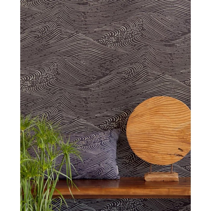 Eijffinger|Papier peint vagues japonaises noir métallisé|Papier Peint