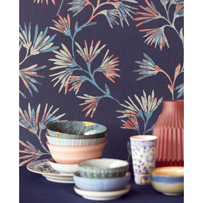 Eijffinger|Japanese blossoming branch wallpaper in metallic blue|Wallpaper