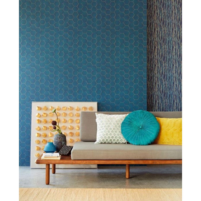 Eijffinger|Geometrische Waben-Tapete in Blau|Tapeten