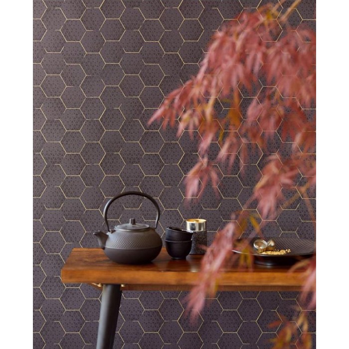 Eijffinger|Geometrische Waben-Tapete in Weiß und Gold metallic|Tapeten