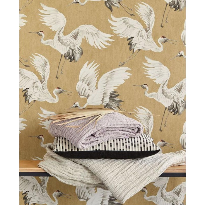 Eijffinger|Papier peint oriental grues jaune ocre|Papier Peint