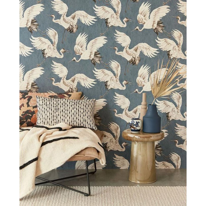 Papel pintado grullas voladoras verde - Eijffinger Oasis 317355