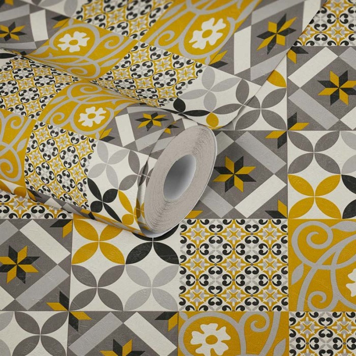 Papeldecor|Papel Pintado azulejo amarillo|Liquidación