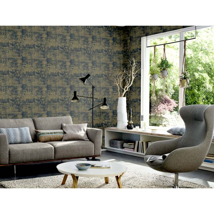 Papeldecor|Papel Pintado azul y dorado abstracto|Liquidación