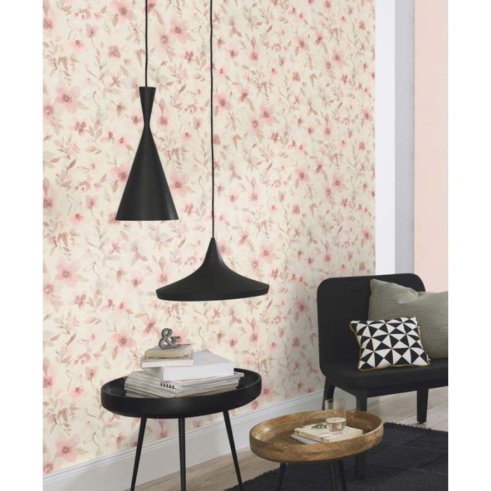 Papeldecor|Papel Pintado flores acuarela rosa pastel|Liquidación