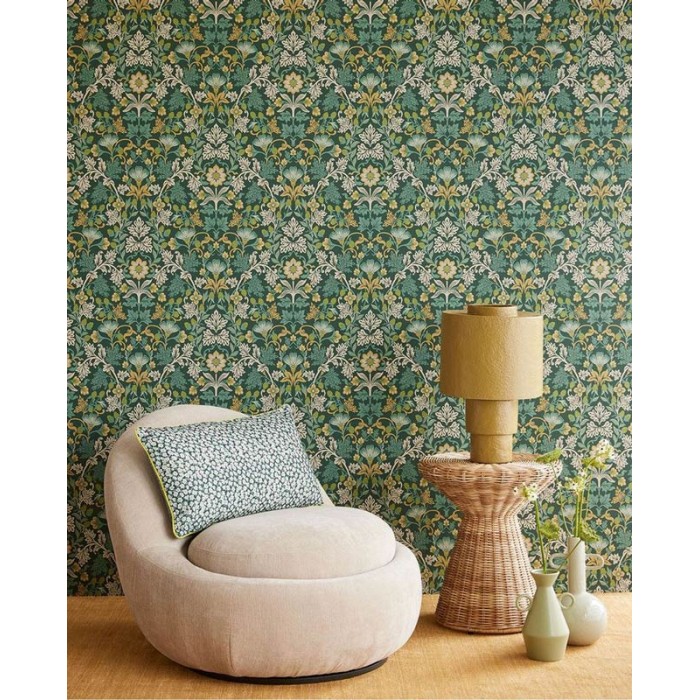 Eijffinger|Eclectic wallpaper with green floral bouquet|Wallpaper