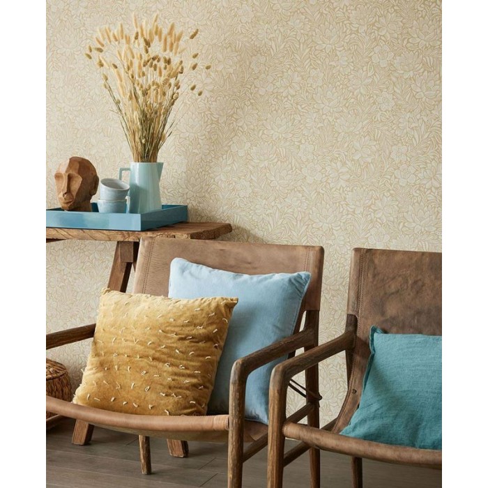 Eijffinger|Papier peint floral vintage effet textile beige et or|Papier Peint