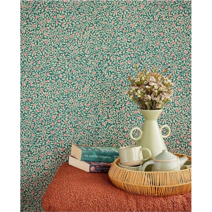 Papel pintado flores pequeñas azul verde - Eijffinger Posy 316056