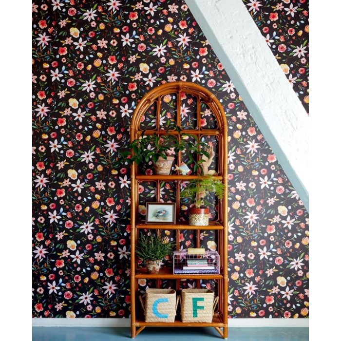 Eijffinger|Bunte Aquarellblumen auf schwarzem Hintergrund|Tapeten