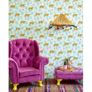 Eijffinger|Papel pintado infantil leopardos y flores verdes|Papel Pintado 2