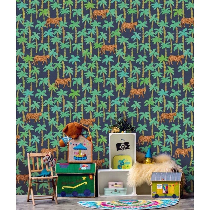 Eijffinger|Papier peint panoramique enfant léopards dans jungle tropicale|Panoramiques