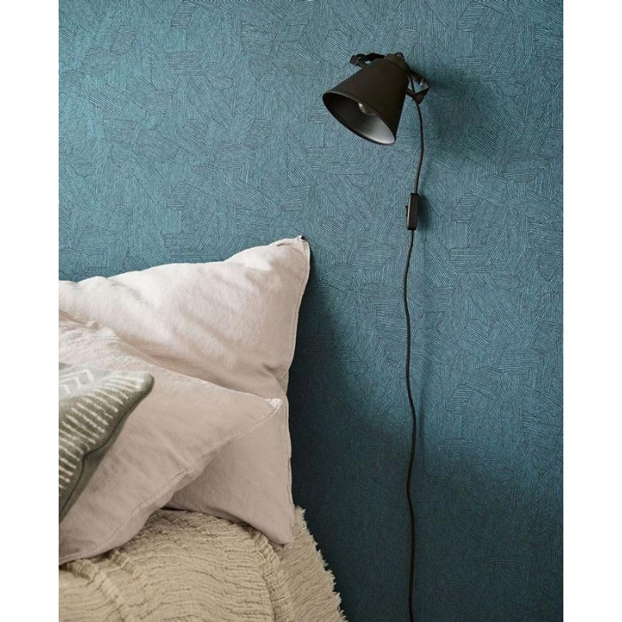 Eijffinger|Papel pintado geométrico parches textil azul petróleo brillante|Papel Pintado