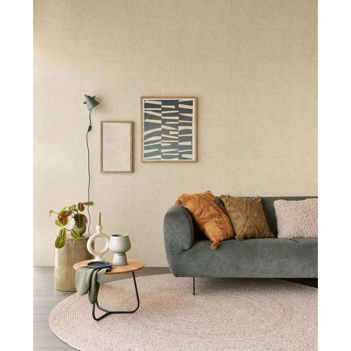 Eijffinger|Modern wallpaper with sandy beige tangled line patterns|Wallpaper