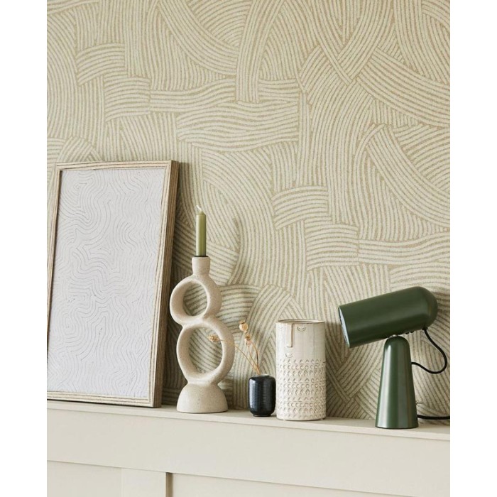 Eijffinger|Modern wallpaper with interwoven ball of lines in khaki green|Wallpaper