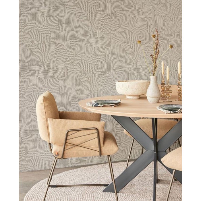 Eijffinger|Papel pintado ovillo de líneas entrelazadas gris étnico|Papel Pintado