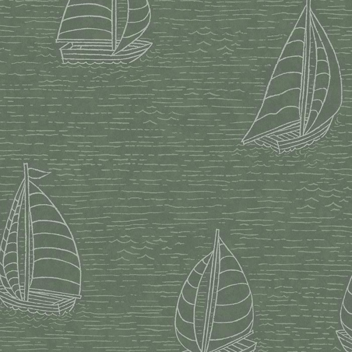 Eijffinger|Papel pintado infantil barquitos dibujados verdes|Papel Pintado