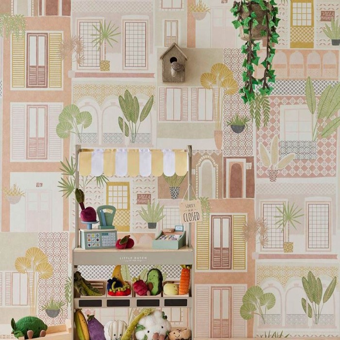 Eijffinger|Mural pared infantil casitas multicolor|Murales de Pared