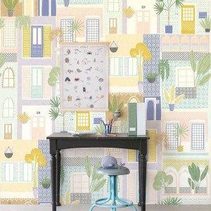 Casadeco|Papier peint panoramique forêt scandinave réaliste et impressionniste blanc gris|Panoramiques