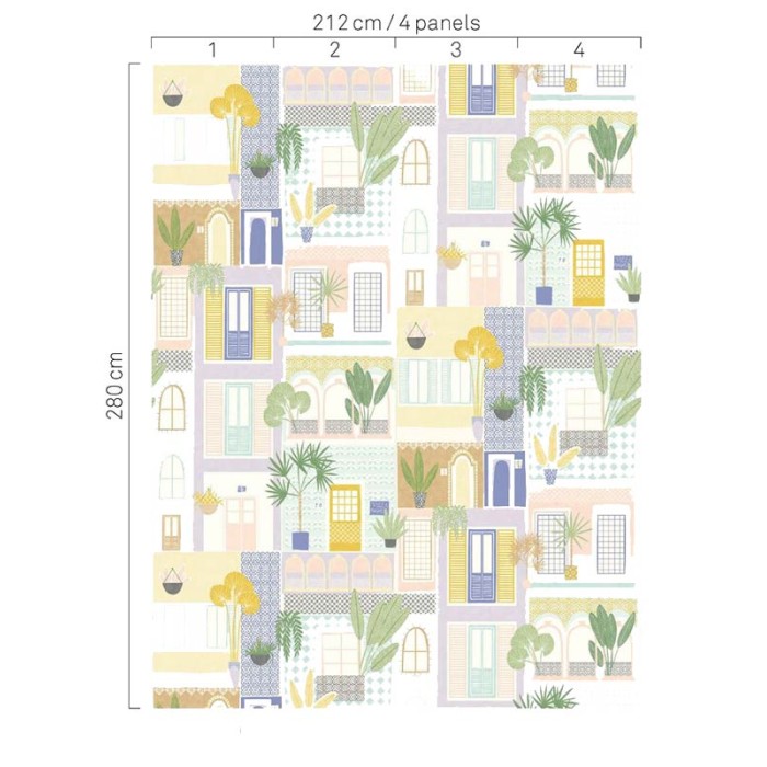 Eijffinger|Wall mural kids neighborhood pastel houses and plants|Wallmurals