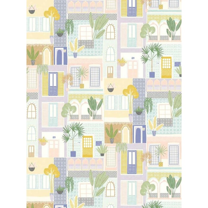 Eijffinger|Wall mural kids neighborhood pastel houses and plants|Wallmurals
