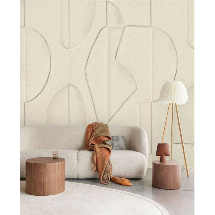 Eijffinger|Mural pared figura tallada en arcilla minimalista beige|Murales de Pared