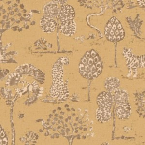 Elitis|Wallpaper with vegetable raffia fibre in mustard colour with green stripes|Wallpaper