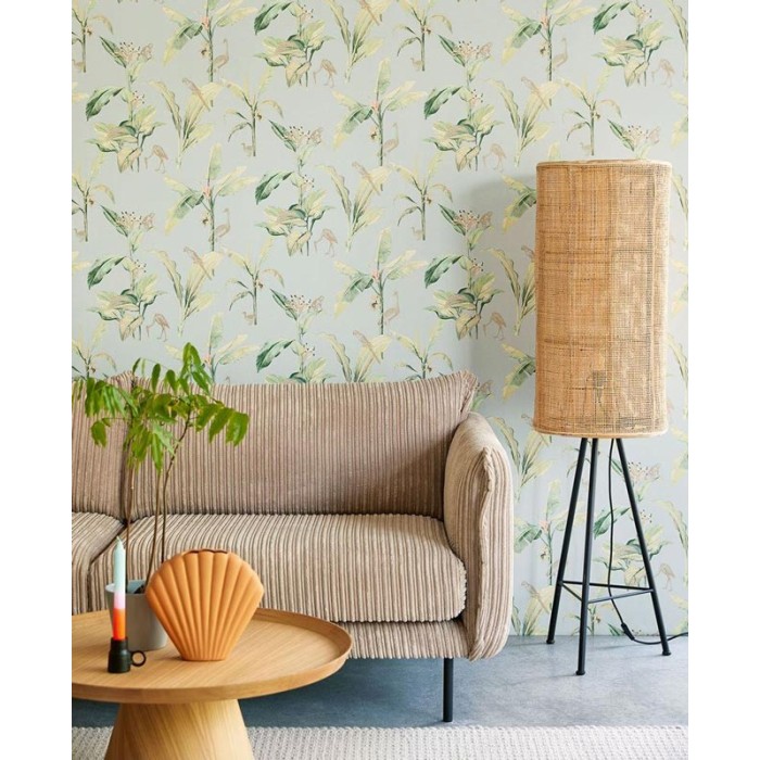 Papeldecor|Tropical parrots, monkeys and cranes wallpaper|Wallpaper