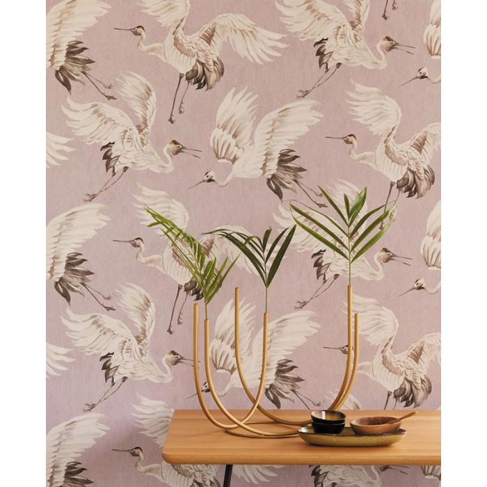 Papeldecor|Papel pintado oriental grullas rosa|Papel Pintado