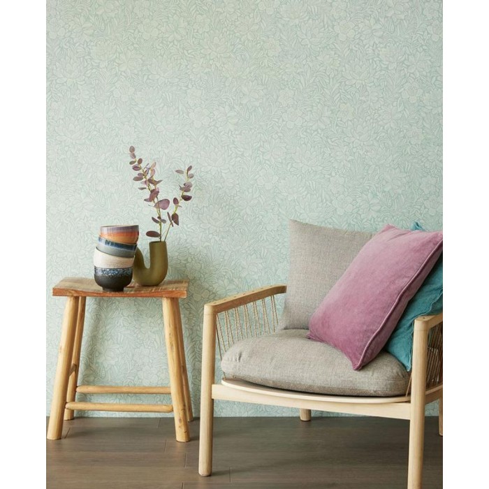 Papeldecor|Papel pintado flores grandes verde menta|Papel Pintado